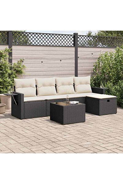 vidaxl Set mobilier de gradina cu perne, 6 piese, negru, poliratan