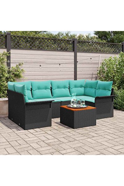 vidaxl Set de canapele pentru gradina cu perna 7 pcs Negru poliratan