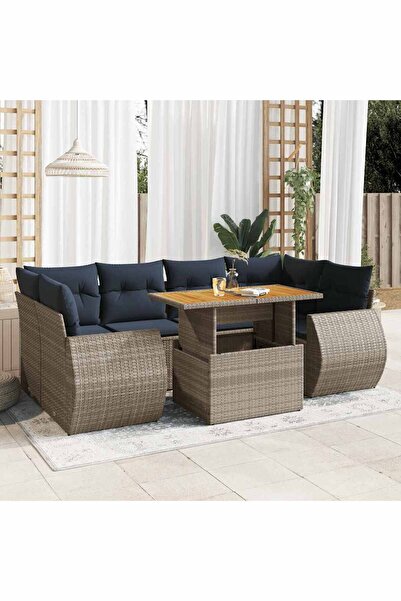 vidaxl Set canapele de gradina, 7 piese, cu perne, gri, poliratan