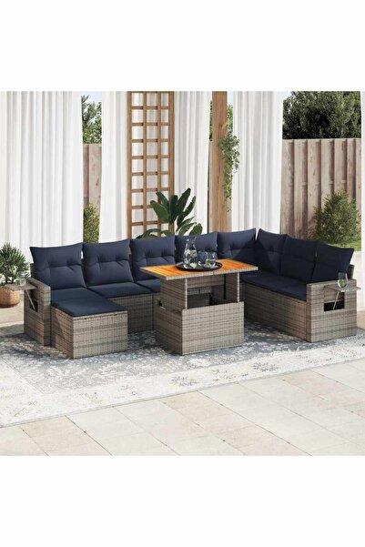 vidaxl Set canapele de gradina, 9 piese, cu perne, gri, poliratan