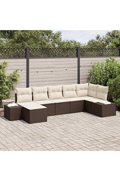 vidaxl Set de canapele pentru gradina cu perna 7 pcs Maro Rattan poli
