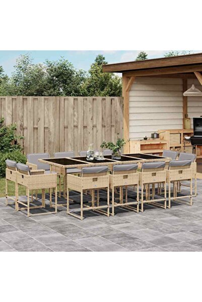 vidaxl Set mobilier gradina cu perne, 13 piese, bej combinat poliratan