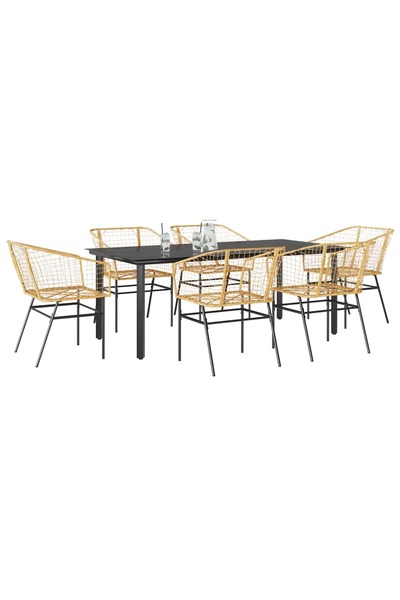vidaxl Set de sufragerie de gradina 7 piese sticla maro din poli ratan