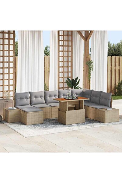 vidaxl Set de canapele pentru gradina 9 pcs Bej Rattan poli