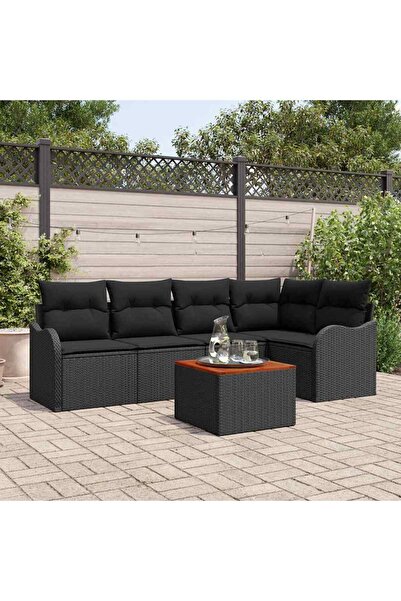 vidaxl Set de canapele pentru gradina cu perna 6 pcs Negru poliratan