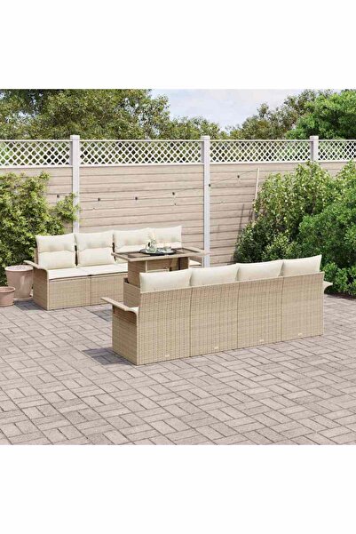 vidaxl Set de canapele pentru gradina cu perna 9 pcs Bej poliratan