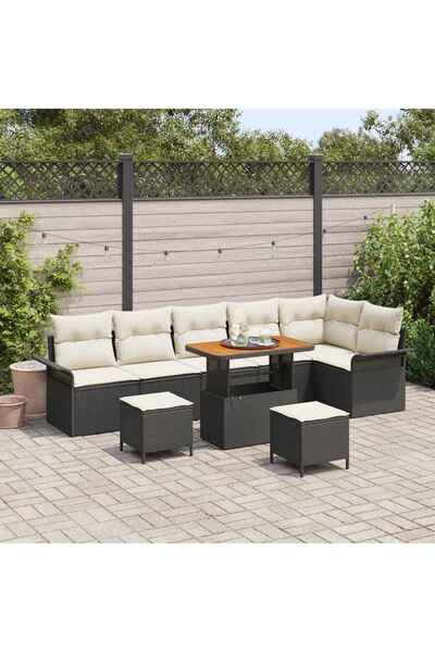 vidaxl Set de canapele pentru gradina cu perna 9 pcs Negru poliratan