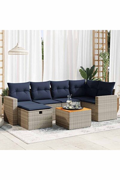 vidaxl Set canapele de gradina, 7 piese, cu perne, gri, poliratan