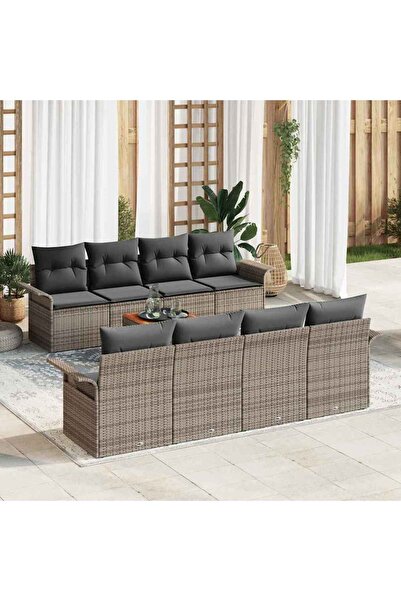 vidaxl Set de canapele pentru gradina cu perna 9 pcs Gri poliratan