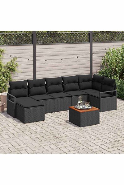 vidaxl Set de canapele pentru gradina 8 pcs Negru poliratan