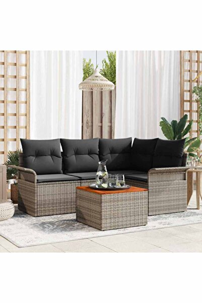 vidaxl Set de canapele pentru gradina cu perna 5 pcs Gri poliratan