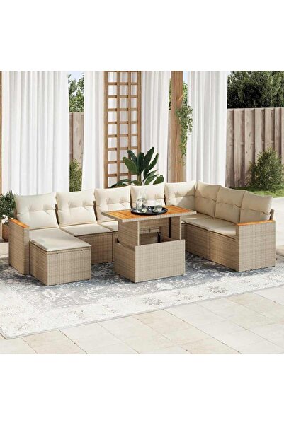 vidaxl Set canapele gradina cu perne 9 piese bej poliratan/lemn acacia