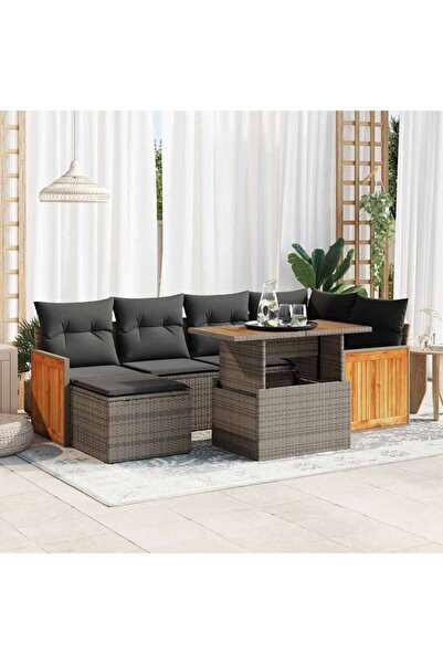 vidaxl Set canapele gradina cu perne 7 piese gri poliratan/lemn acacia