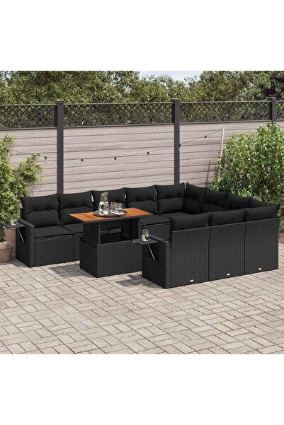vidaxl Set canapele de gradina cu perne, 11 piese, negru, poliratan