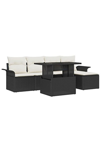 vidaxl Set de canapele pentru gradina cu perna 6 pcs Negru Rattan poli