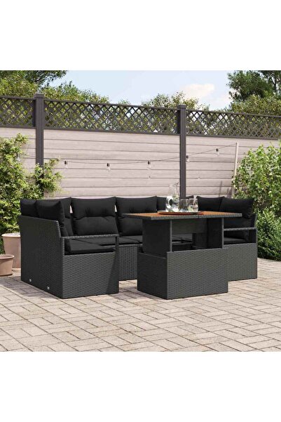vidaxl Set de canapele pentru gradina 7 pcs Negru Rattan poli