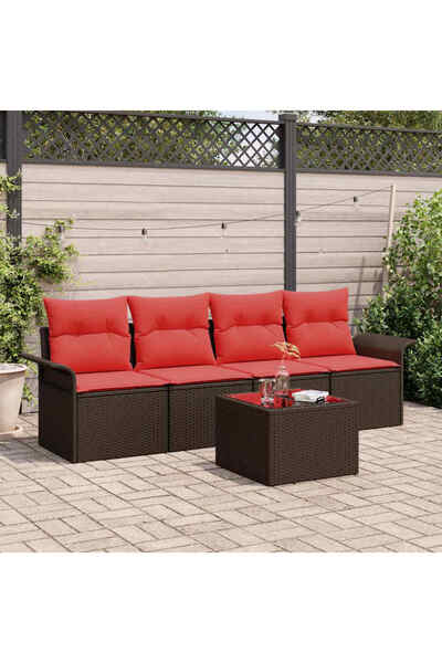 vidaxl Set de canapea cu perna 5 pcs Maro poliratan