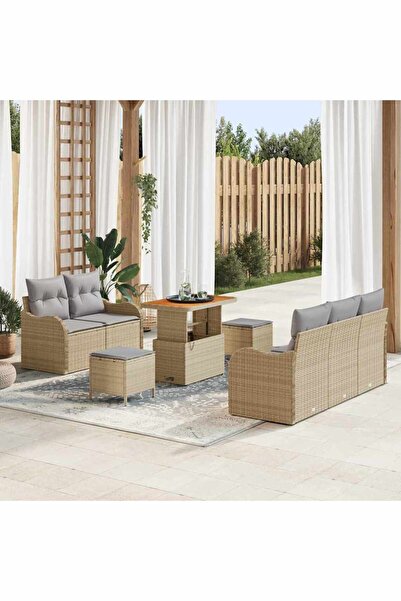 vidaxl Set de canapele pentru gradina cu perna 8 pcs Bej poliratan