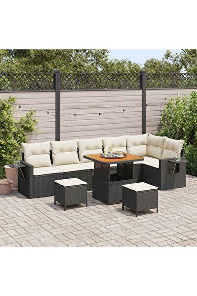 vidaxl Set de canapele pentru gradina 9 pcs Negru poliratan