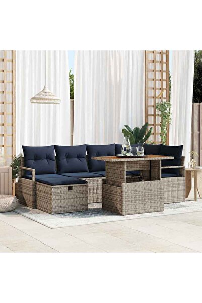 vidaxl Set de canapele pentru gradina cu perna 7 pcs Gri poliratan