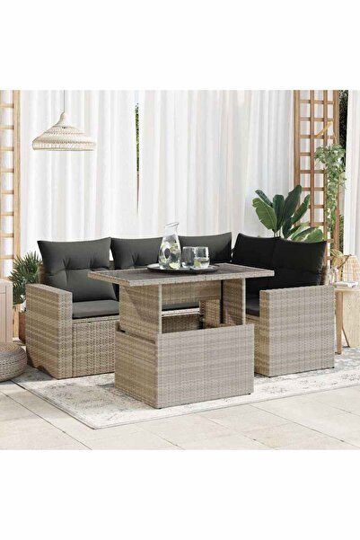 vidaxl Set canapele de gradina cu perne, 5 piese gri deschis poliratan