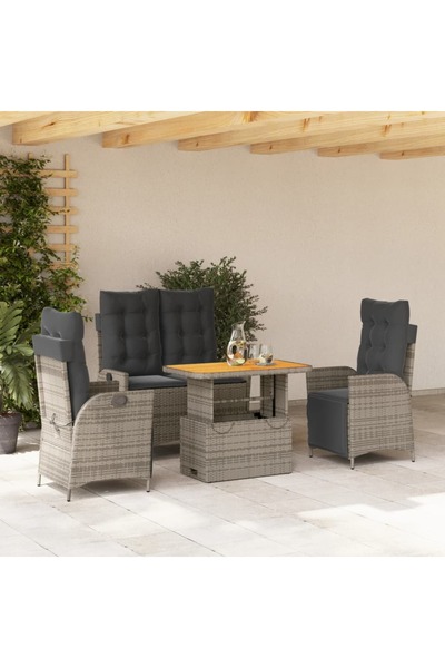 vidaxl Set mobilier de gradina cu perne, 4 piese, gri, poliratan