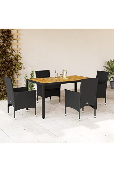 vidaxl Set mobilier gradina perne 5 piese negru poliratan/lemn acacia