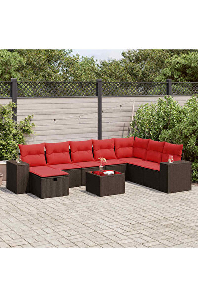vidaxl Set canapele de gradina cu perne, 9 piese, maro, poliratan