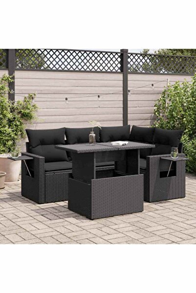 vidaxl Set mobilier de gradina cu perne, 5 piese, negru, poliratan