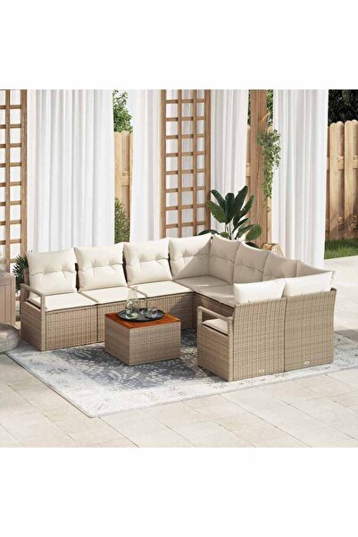 vidaxl Set de canapele pentru gradina cu perna 9 pcs Bej poliratan