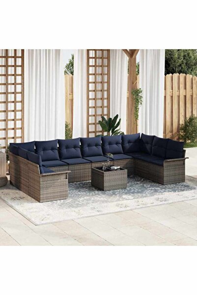 vidaxl Set de canapele pentru gradina cu perna 11 pcs Gri poliratan