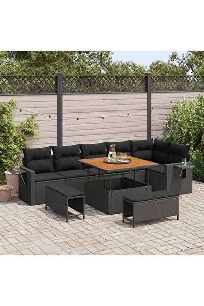 vidaxl Set de canapele pentru gradina 9 pcs Negru poliratan