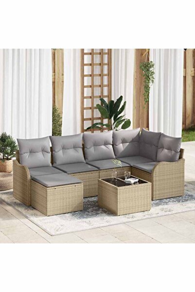 vidaxl Set de canapele pentru gradina 7 pcs bej È™i gri deschis