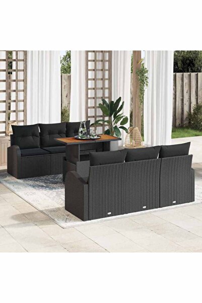 vidaxl Set de canapele pentru gradina 7 pcs Negru Rattan poli