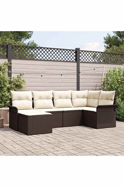 vidaxl Set de canapele pentru gradina cu perna 6 pcs Maro Rattan poli