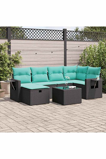 vidaxl Set canapele de gradina cu perne, 7 piese, negru, poliratan