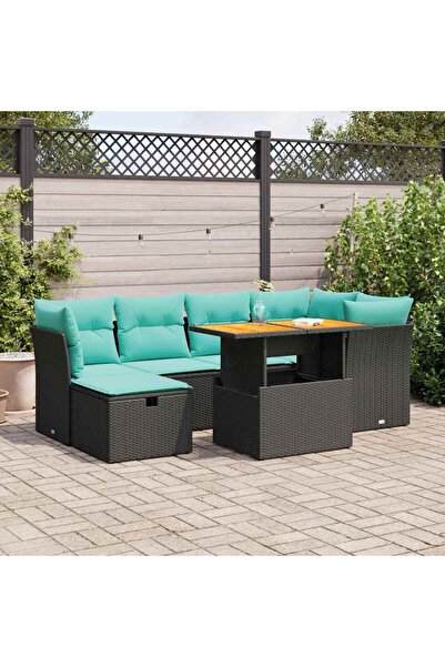 vidaxl Set canapele de gradina cu perne, 7 piese, maro, poliratan