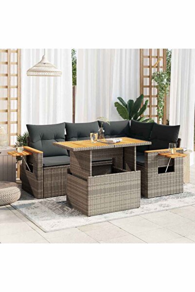 vidaxl Set canapea de gradina cu perne, 5 piese, poliratan/lemn acacia