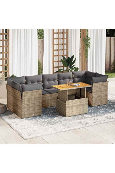 vidaxl Set canapele de gradina, 8 piese, cu perne, bej, poliratan