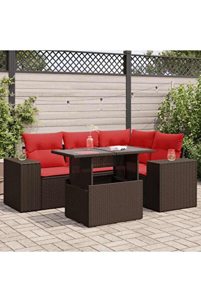 vidaxl Set canapele de gradina cu perne, 5 piese, maro, poliratan