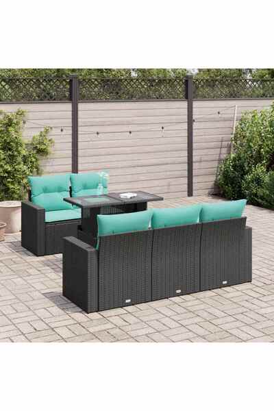 vidaxl Set mobilier gradina perne 6 piese negru poliratan/lemn acacia