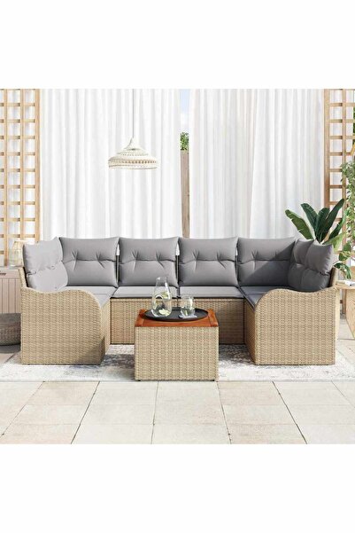 vidaxl Set de canapele pentru gradina 7 pcs Beige È™i gri deschis