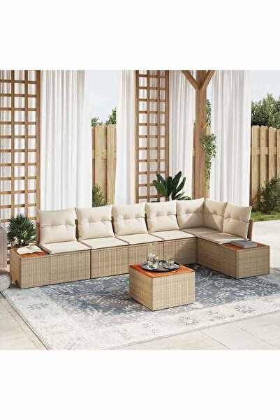 vidaxl Set de canapele pentru gradina cu perna 7 pcs Bej Rattan poli