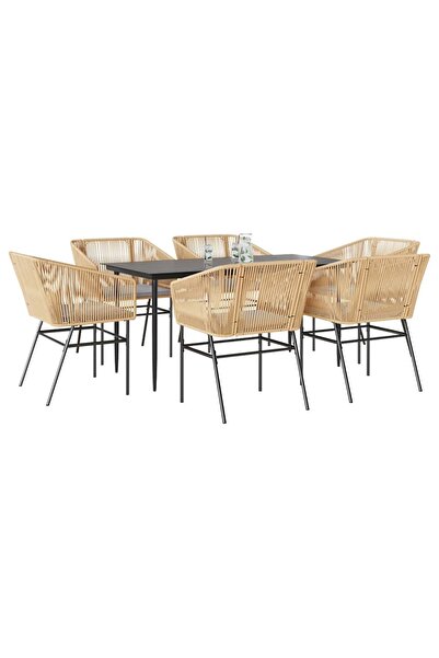 vidaxl Set de sufragerie de gradina de 7 piese sticla poliratan maro