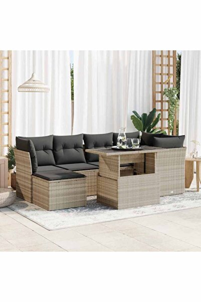 vidaxl Set canapele de gradina cu perne, 7piese gri deschis poliratan