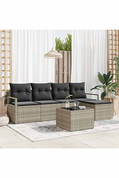 vidaxl Set de canapea cu perna 6 pcs Gri deschis poliratan