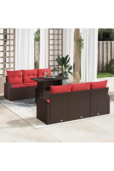 vidaxl Set de canapele pentru gradina cu perna 7 pcs Maro Rattan poli