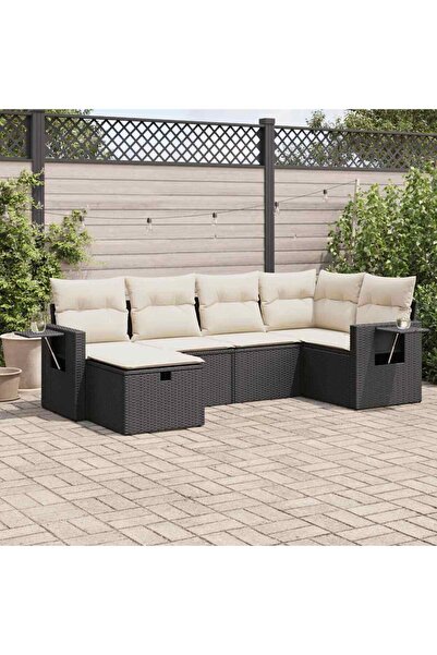vidaxl Set mobilier de gradina cu perne, 6 piese, negru, poliratan