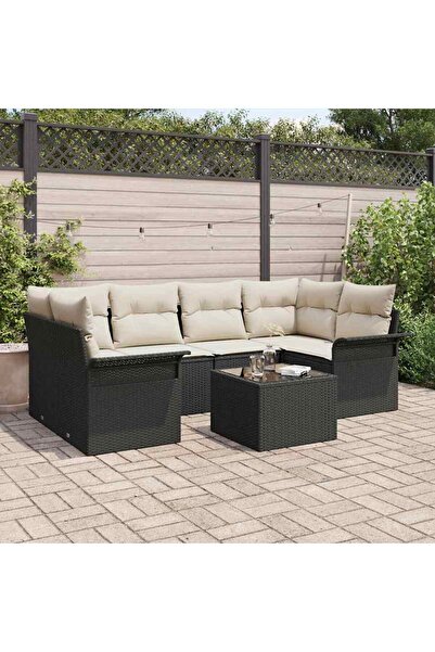 vidaxl Set de canapele pentru gradina cu perna 7 pcs Negru poliratan