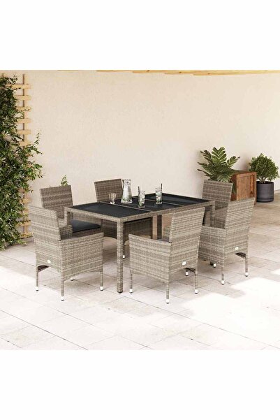 vidaxl Set mobilier gradina perne 7 piese gri deschis poliratan/sticla
